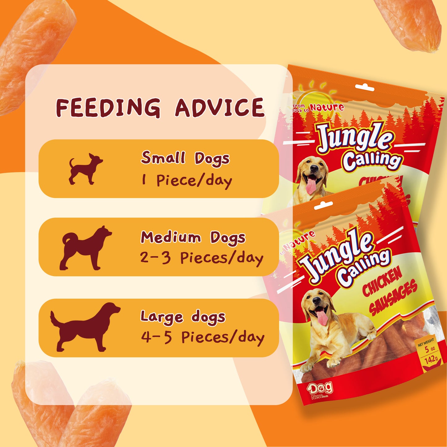 Jungle Calling Dog Treats Variety Pack | Soft Chicken Sausage (5 oz) + Triple Flavor Rolls (4.2 oz) | Slow Roasted, Training Rewards