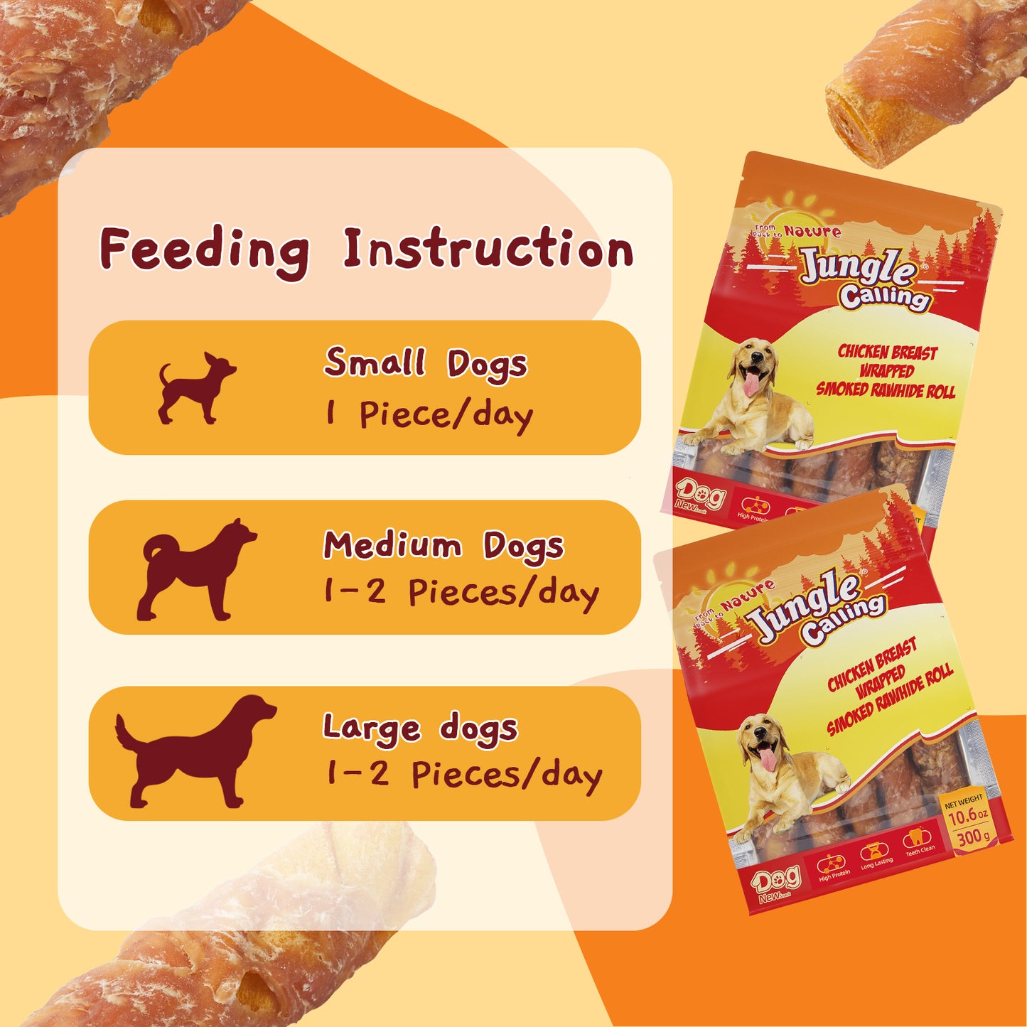 Smoked Chicken Wrapped Rawhide Rolls, High Protein Dog Chews, Rawhide Chews for Medium and Large Dogs, 10.6 Oz