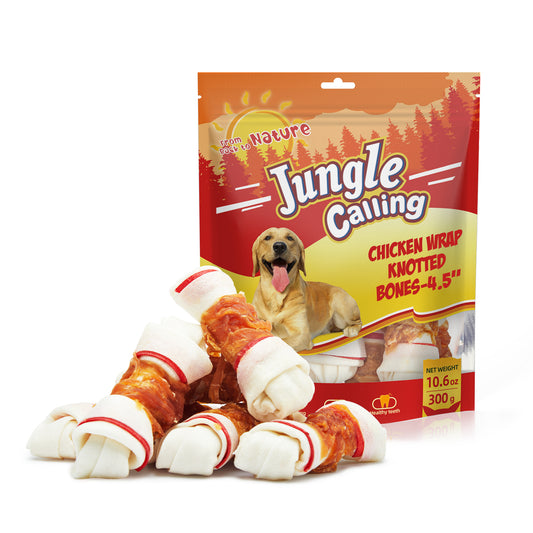 Rawhide Bones Chicken Wrapped Dog Chew Bones for Medium & Large Dogs, Long Lasting Dog Rawhide Chews (Pack of 6)