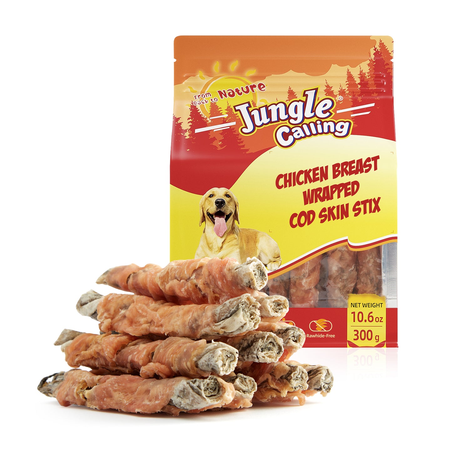 Dog Treats, High Protein Dog Chewy Treats Healthy Teeth and Coat, Chicken Wrapped Cod Skin Sticks, Rawhide Free Cod Fish Skin Treats for Dogs, 10.6 oz