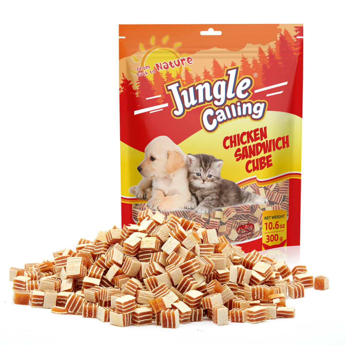 Chicken Wrapped Dog Treats, Rawhide Free Puppy and Cat Snacks, Grain Free Soft Chicken Sandwich Cube for Training Rewards, 10.6 oz