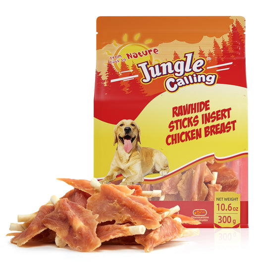 Chicken Jerky Wrapped Rawhide Chew Sticks, Long Lasting Chewing Food with Glucosamine and Chondroitin for Hip and Joint Health