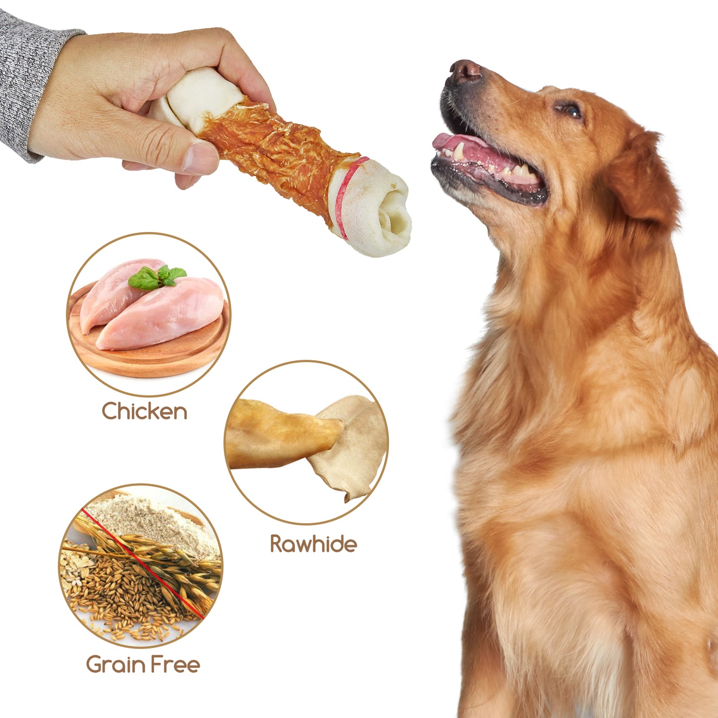 Chicken Wrap Knotted Bones Dog Chews, Long Lasting Beefhide Treats Real Chicken Wrap Rawhide Bones for Large Dogs Training Treats