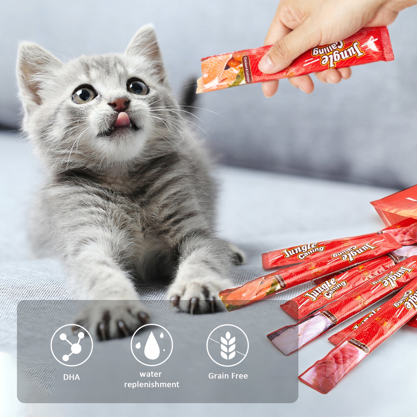 Lickable Wet Cat Treats, Grain-Free, Squeezable Creamy Cat Treats for Adult & Senior Cats, 0.5 Ounces in Each 18 Tubes, 3 Flavor Variety