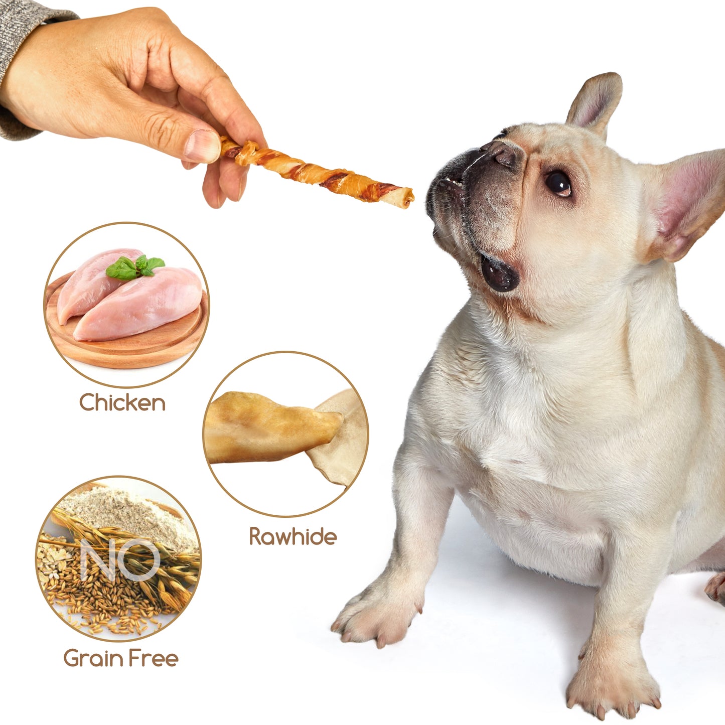 Natural Chicken Wrapped Rawhide Sticks, Grain-Free Training Rewards Chews for Small and Medium Puppy,10.6oz