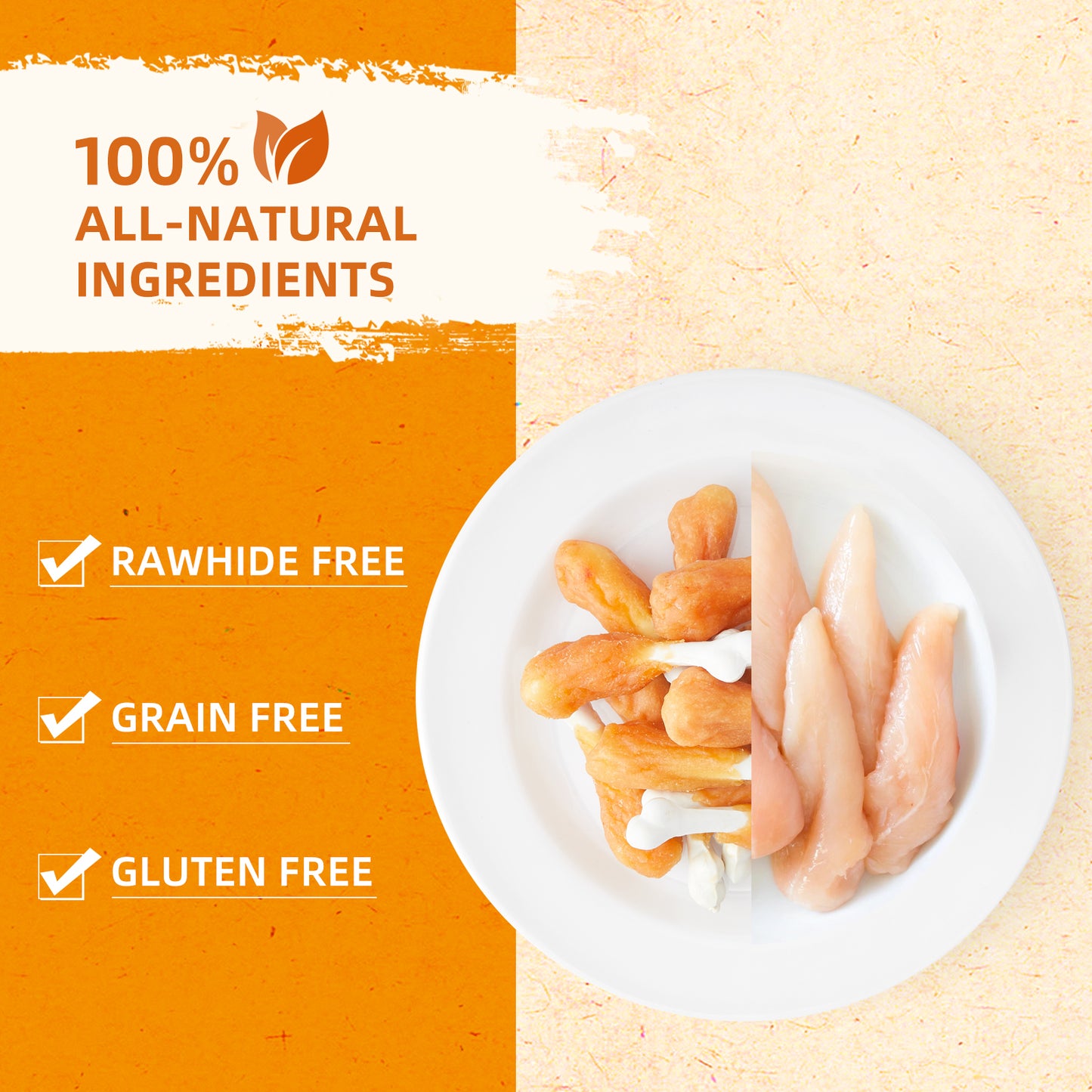 Chewy Chicken Dog Treats Rawhide Free Real Chicken Calcium Bone, Teeth Clean Breath Fresh Dog Training Treats