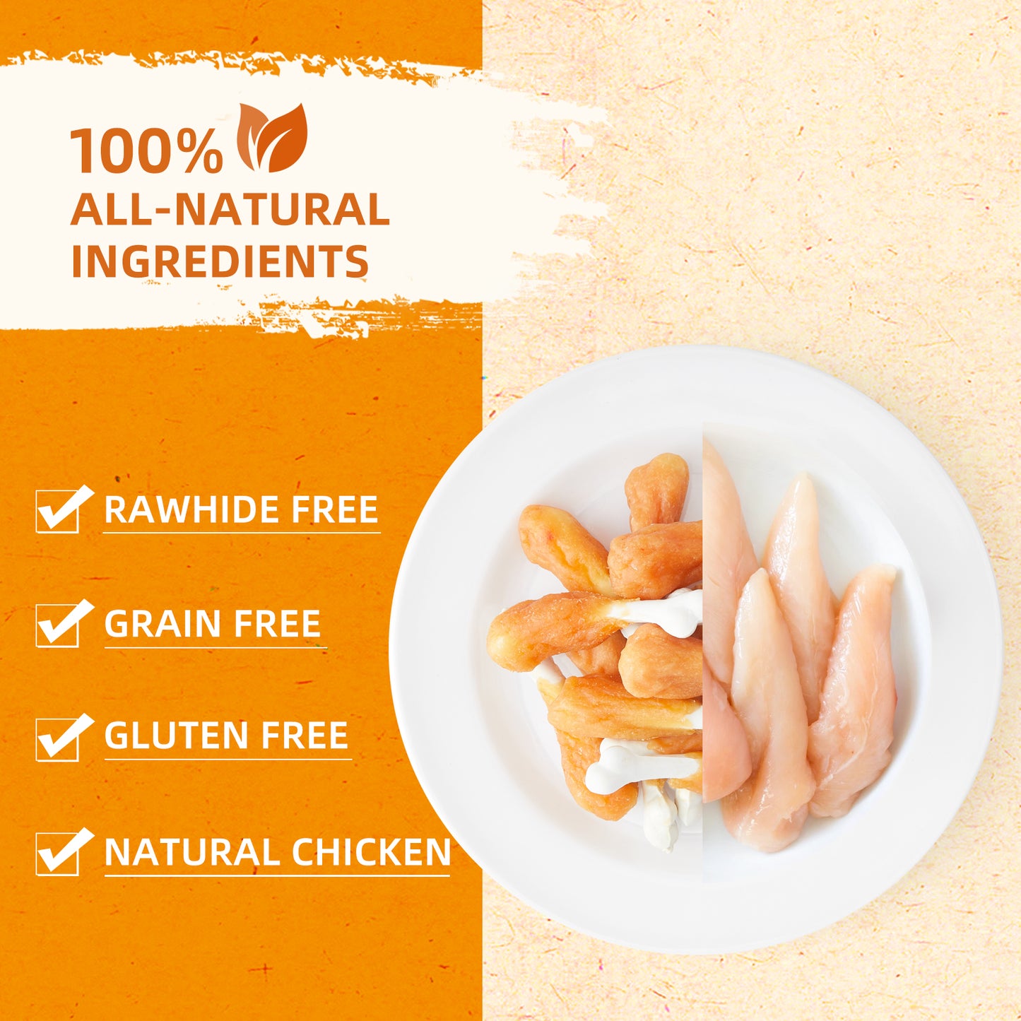 Chewy Chicken Dog Treats Rawhide Free Real Chicken Wrapped Dog Bones, Teeth Clean Breath Fresh Dog Training Treats, 6 oz