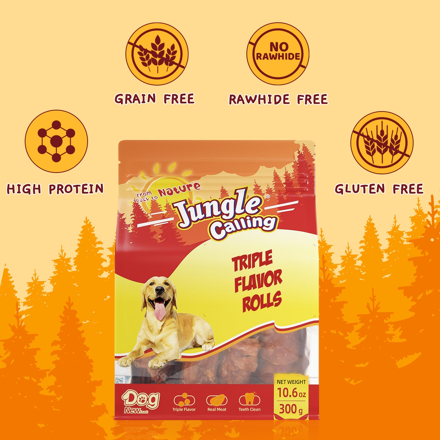 Jungle Calling Triple Flavor Rolls Dog Treats,Real Chicken Duck Beef Meat, Rawhide Free Dog Snacks