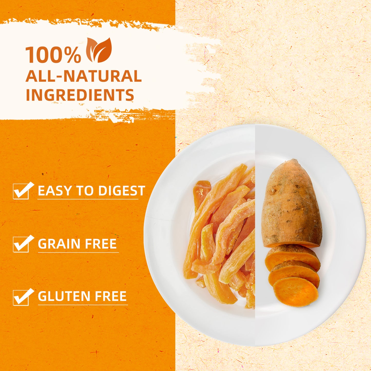 Natural Sweet Potato Dog Treats, Low Fat, Skinless Sweet Potato Chews for Dogs Training Snacks