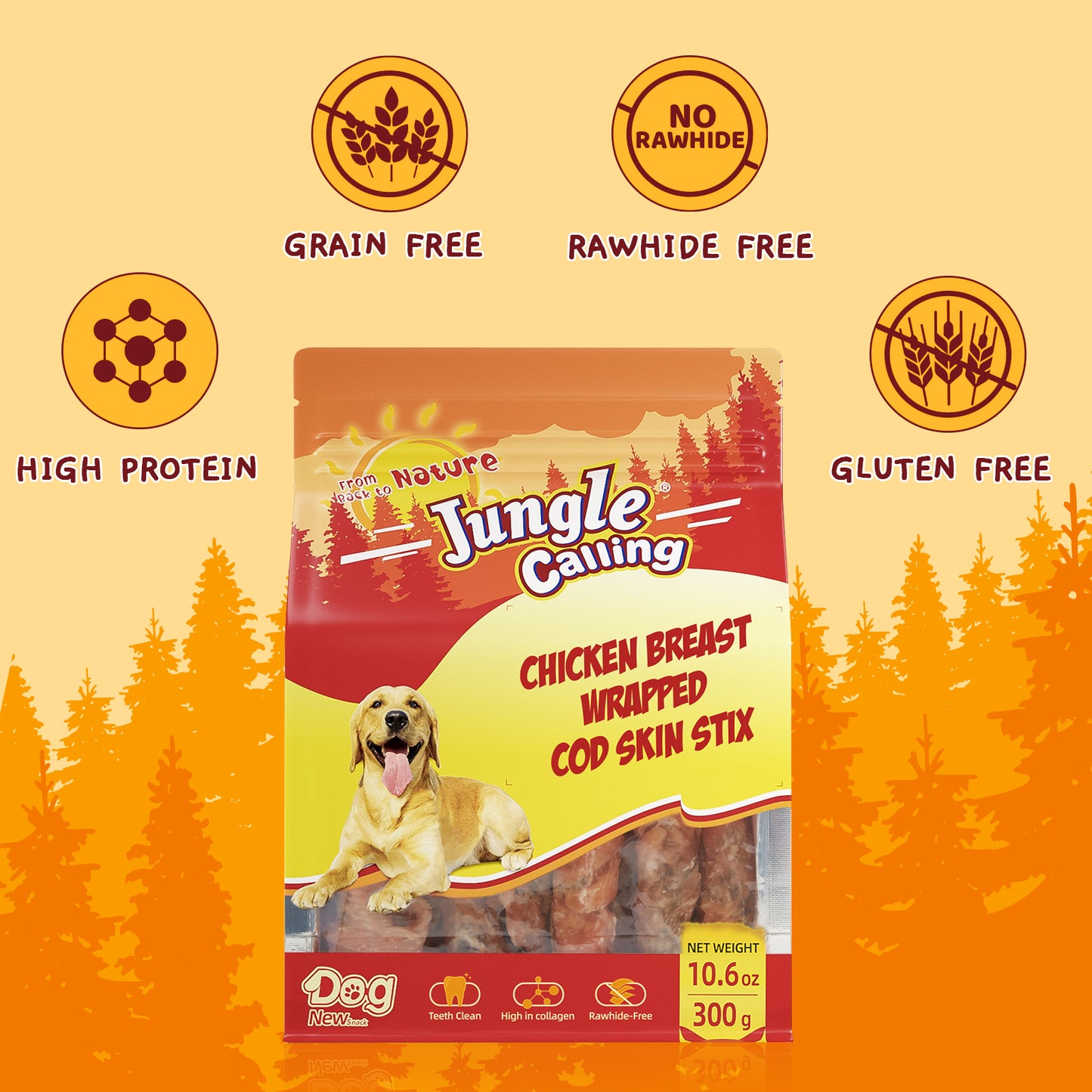 Dog Treats, High Protein Dog Chewy Treats Healthy Teeth and Coat, Chicken Wrapped Cod Skin Sticks, Rawhide Free Cod Fish Skin Treats for Dogs, 10.6 oz