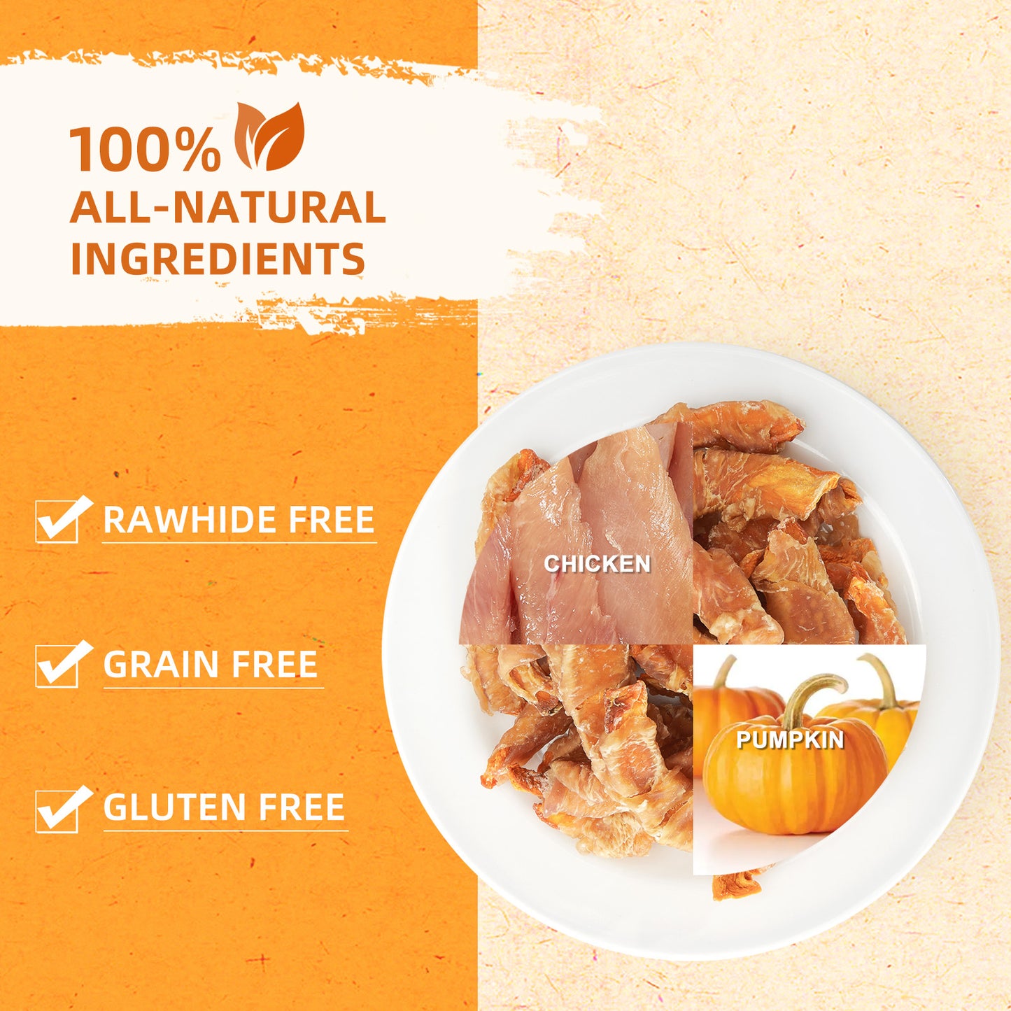 Natural Chicken Wrapped Pumpkin Dog Treats, Rawhide Free Healthy Chews for Puppy, Gluten and Grain Free Dog Snacks, 11oz