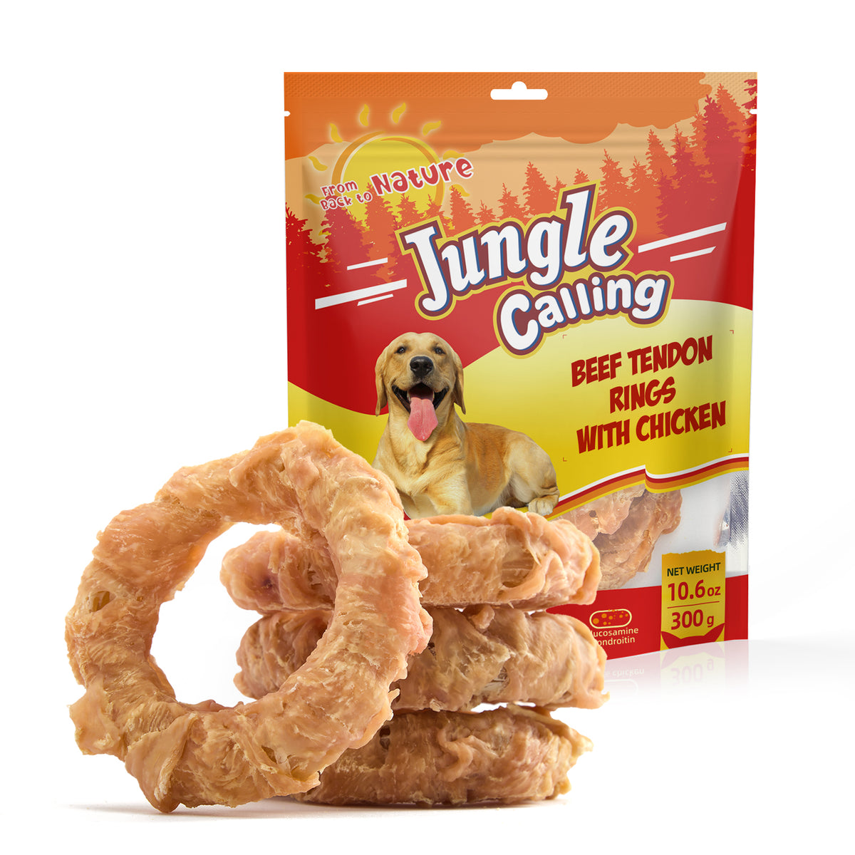 Beef Tendons for Adult Dogs, Chicken Wrapped Tendons Dog Chews Long Lasting Hip and Joint Supplement for Dogs with Glucosamine (Ring)