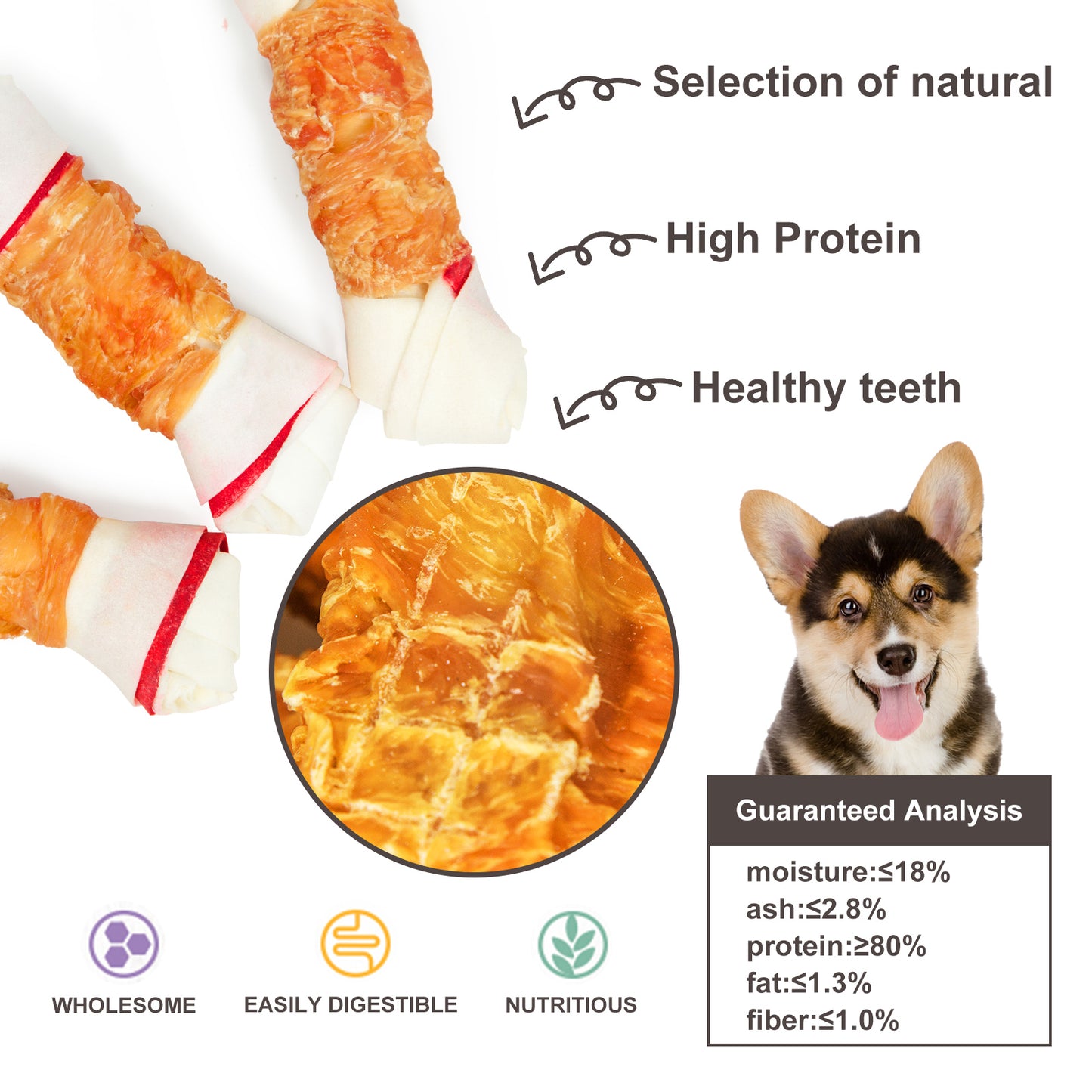 Chicken Wrap Knotted Bones Dog Chews 6.5" , Long Lasting Beefhide Treats Real Chicken Wrap Rawhide Bones for Large Dogs Training Treats (3 Packs)