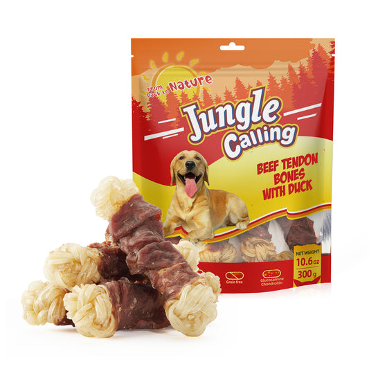 Beef Tendons for Dogs, Duck Wrapped Tendons Dog Chews Long Lasting Hip and Joint Supplement for Dogs with Glucosamine (Knotted Bone)