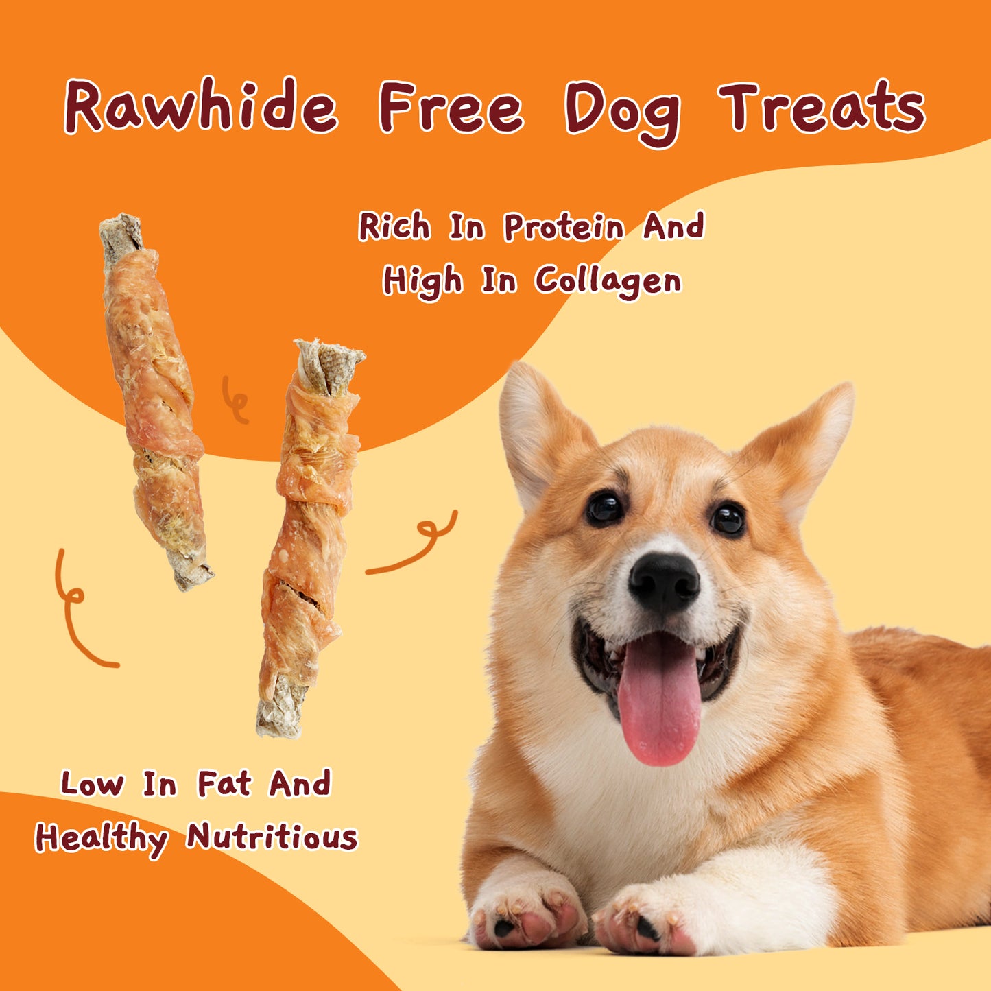 Dog Treats, High Protein Dog Chewy Treats Healthy Teeth and Coat, Chicken Wrapped Cod Skin Sticks, Rawhide Free Cod Fish Skin Treats for Dogs, 10.6 oz