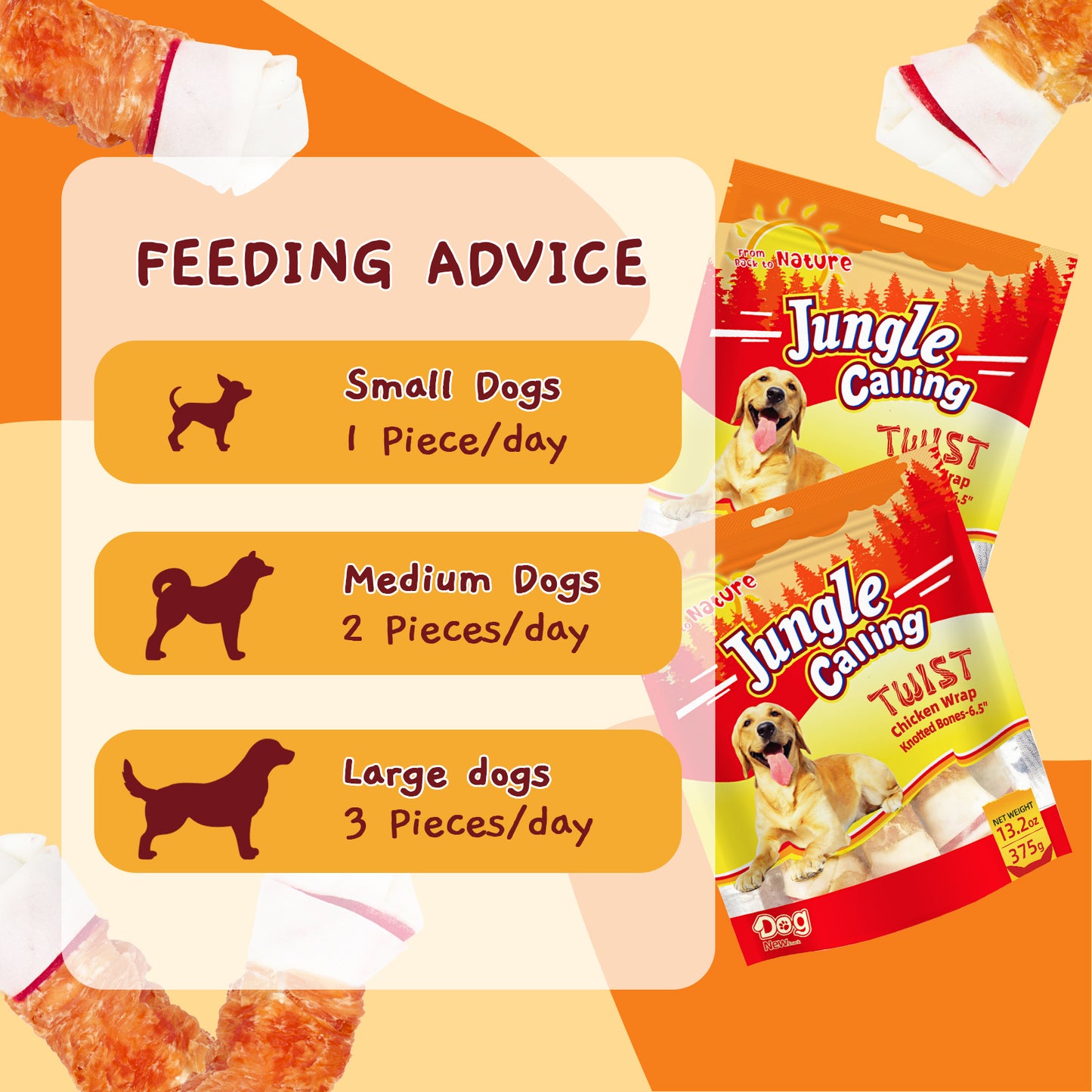 Jungle Calling Chicken Wrap Knotted Bones Dog Treats