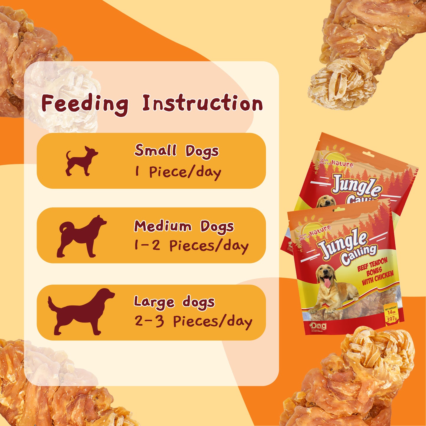 Jungle Calling Chicken Wrapped Knotted Beef Tendon Bones Dog Chew