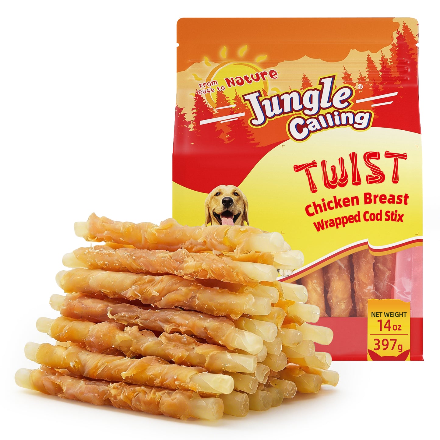Jungle Calling Chicken Wrap Cod Sticks Rawhide-Free Dog Treats