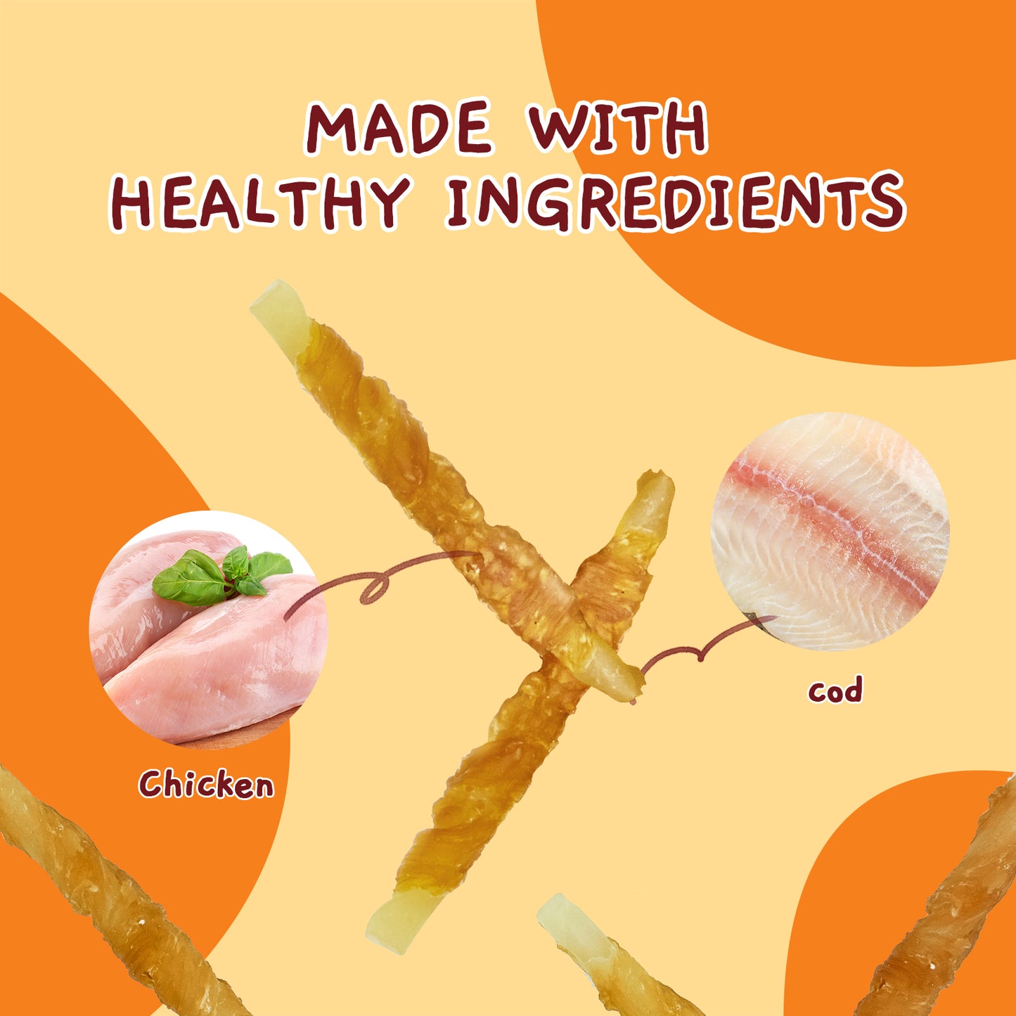 Jungle Calling Chicken Wrap Cod Sticks Rawhide-Free Dog Treats