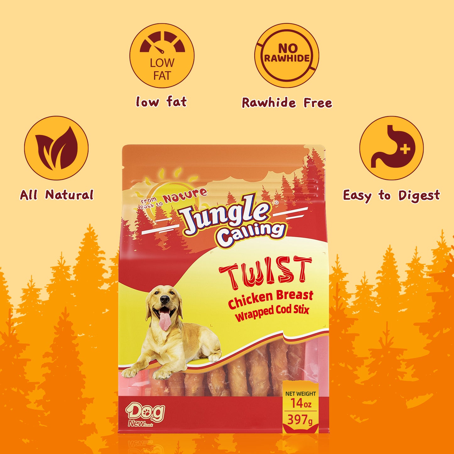 Jungle Calling Chicken Wrap Cod Sticks Rawhide-Free Dog Treats