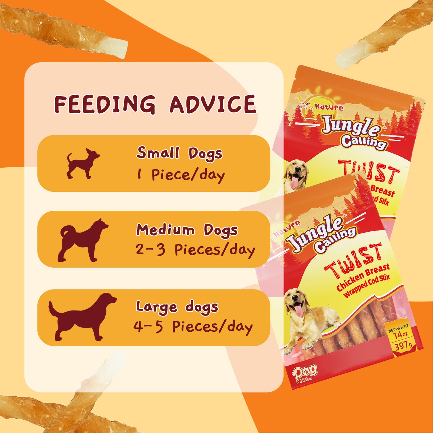 Jungle Calling Chicken Wrap Cod Sticks Rawhide-Free Dog Treats