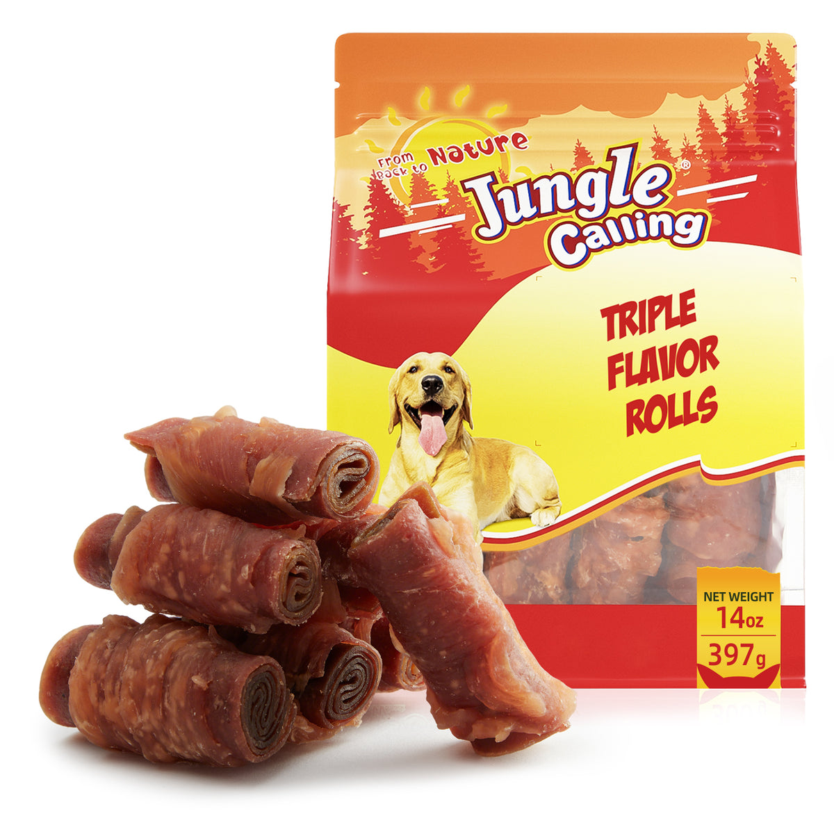 Jungle Calling Chicken, Duck & Beef Rawhide-Free Rolls Dog Treats