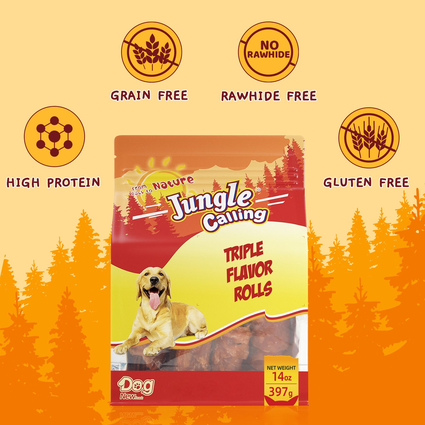 Jungle Calling Chicken, Duck & Beef Rawhide-Free Rolls Dog Treats