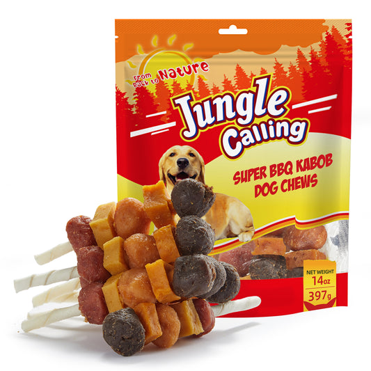 Jungle Calling Chicken, Duck, Beef, Sweet Potato & Pumpkin Rawhide Kabob Dog Treats