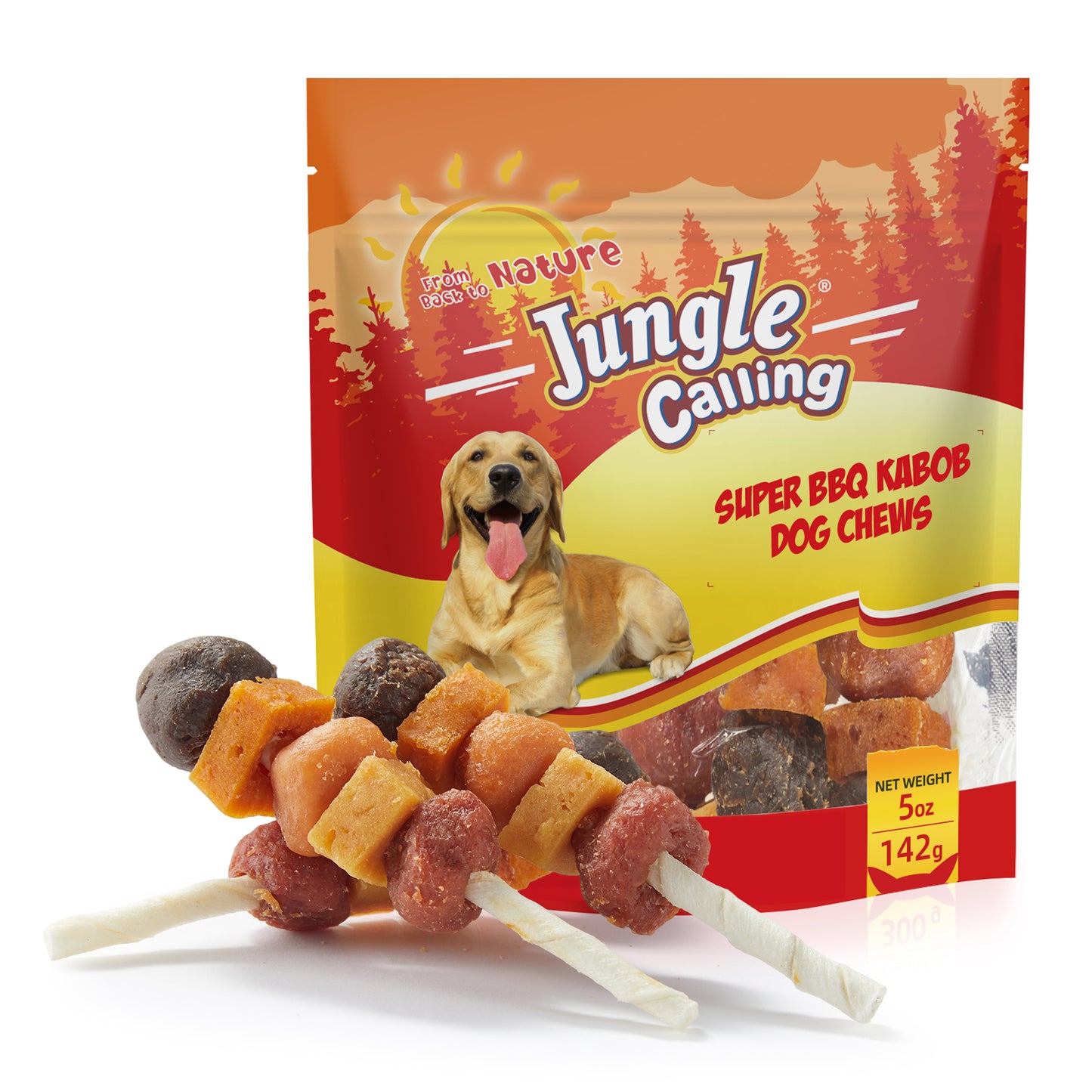 Jungle Calling Chicken, Duck, Beef, Sweet Potato & Pumpkin Rawhide Kabob Dog Treats