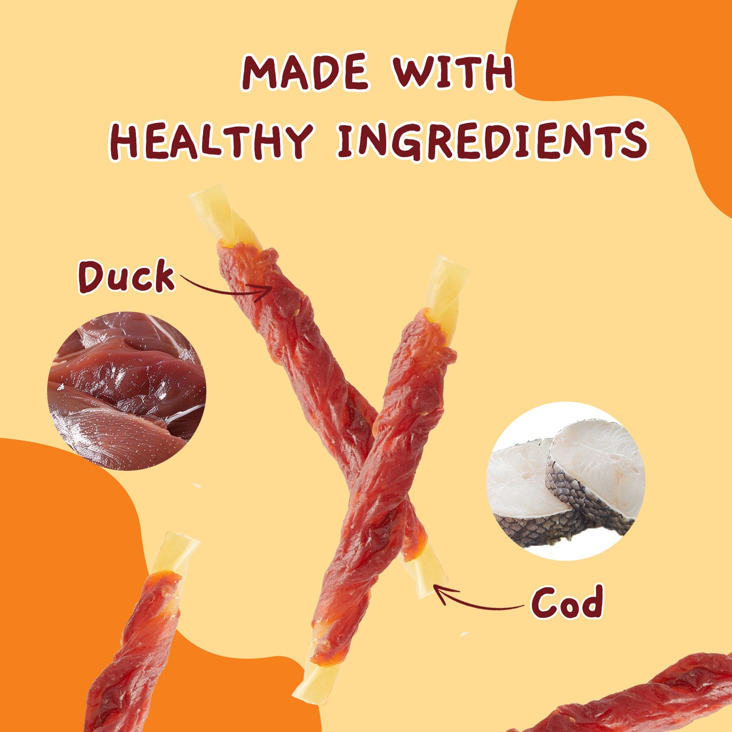 Jungle Calling Rawhide-Free Duck Wrapped Cod Sticks Dog Treats