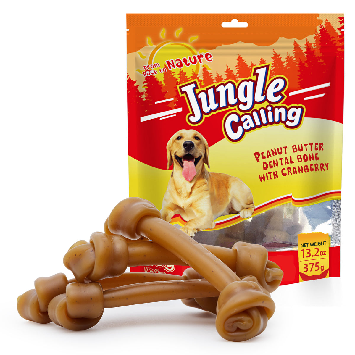Jungle Calling 6.5-inch Peanut Butter Bones Rawhide-Free Dog Chews
