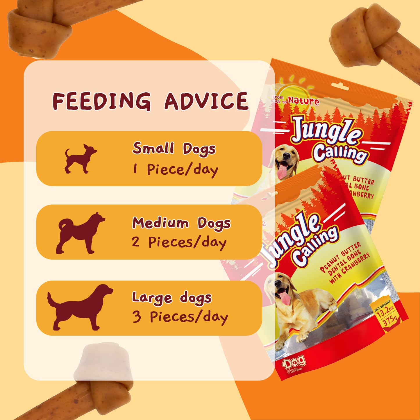 Jungle Calling 6.5-inch Peanut Butter Bones Rawhide-Free Dog Chews