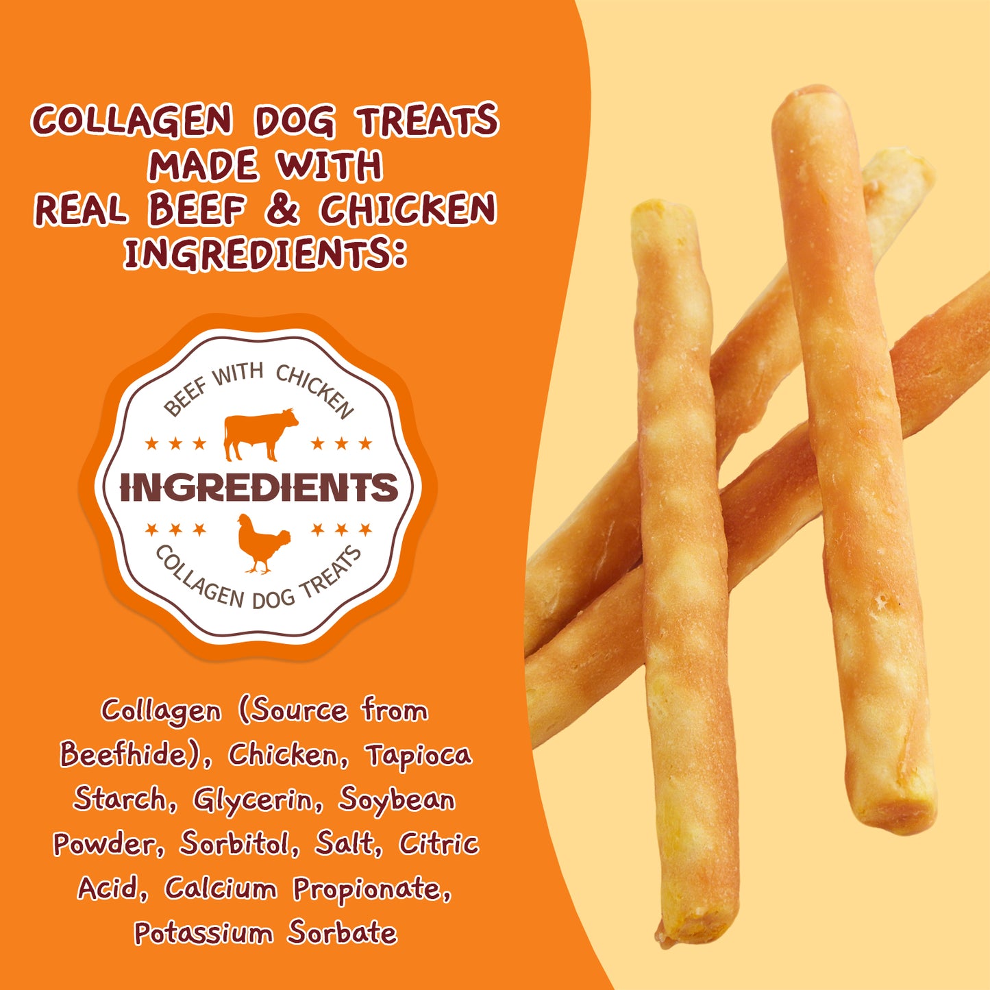 Jungle Calling Collagen Sticks for Dogs, Chicken Flavored Chews, Long Lasting Rawhide Alternative Treats for Small Medium Dog, Healthy Chew Bones, 5 Inch, 14 oz