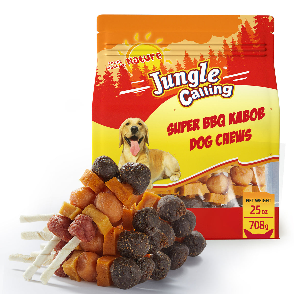 Jungle Calling Dog Treats, Snacks Kabobs, Chicken,Duck, Beef, Sweet Potato & Pumpkin,Rawhide Sticks, 25 oz