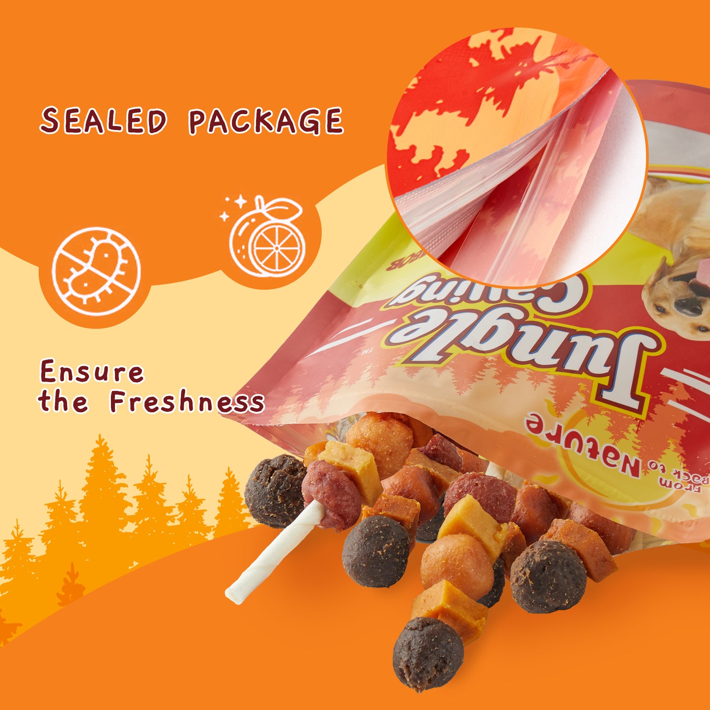 Jungle Calling Dog Treats, Snacks Kabobs, Chicken,Duck, Beef, Sweet Potato & Pumpkin,Rawhide Sticks, 25 oz