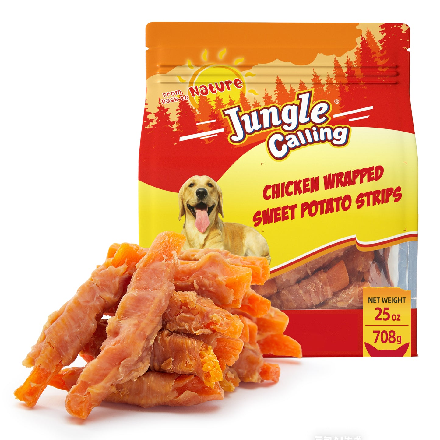 Jungle Calling Dog Treats, Chicken Wrapped Sweet Potato, Gluten and Grain Free, Chewy Dog Bites for Balanced Nutrition, 25 oz