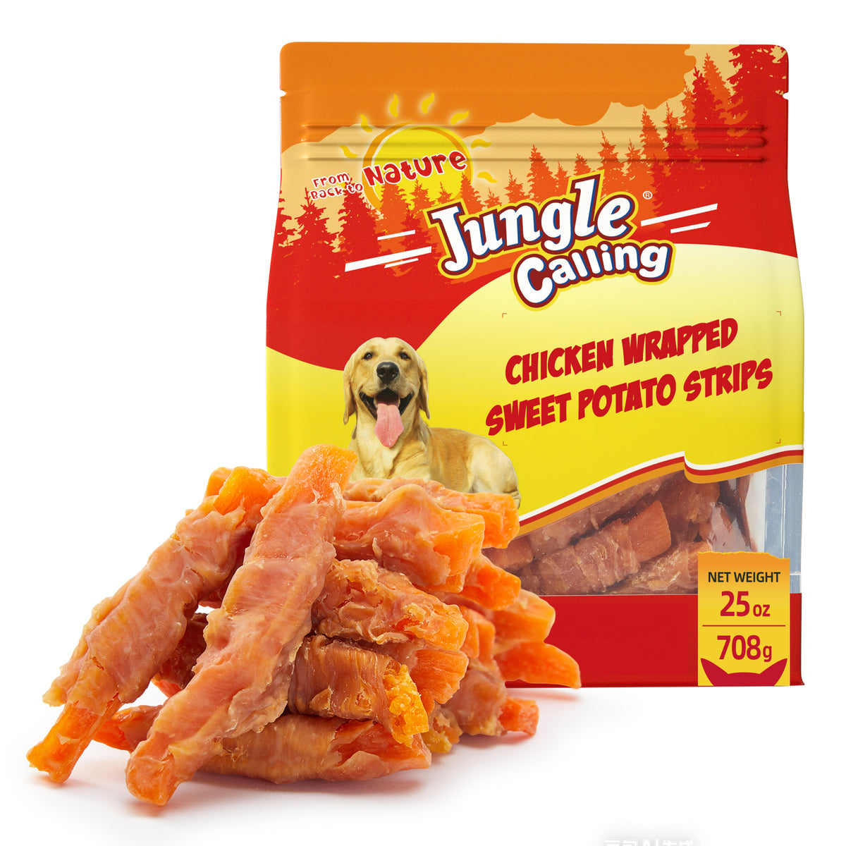 Jungle Calling Dog Treats, Chicken Wrapped Sweet Potato, Gluten and Grain Free, Chewy Dog Bites for Balanced Nutrition, 25 oz