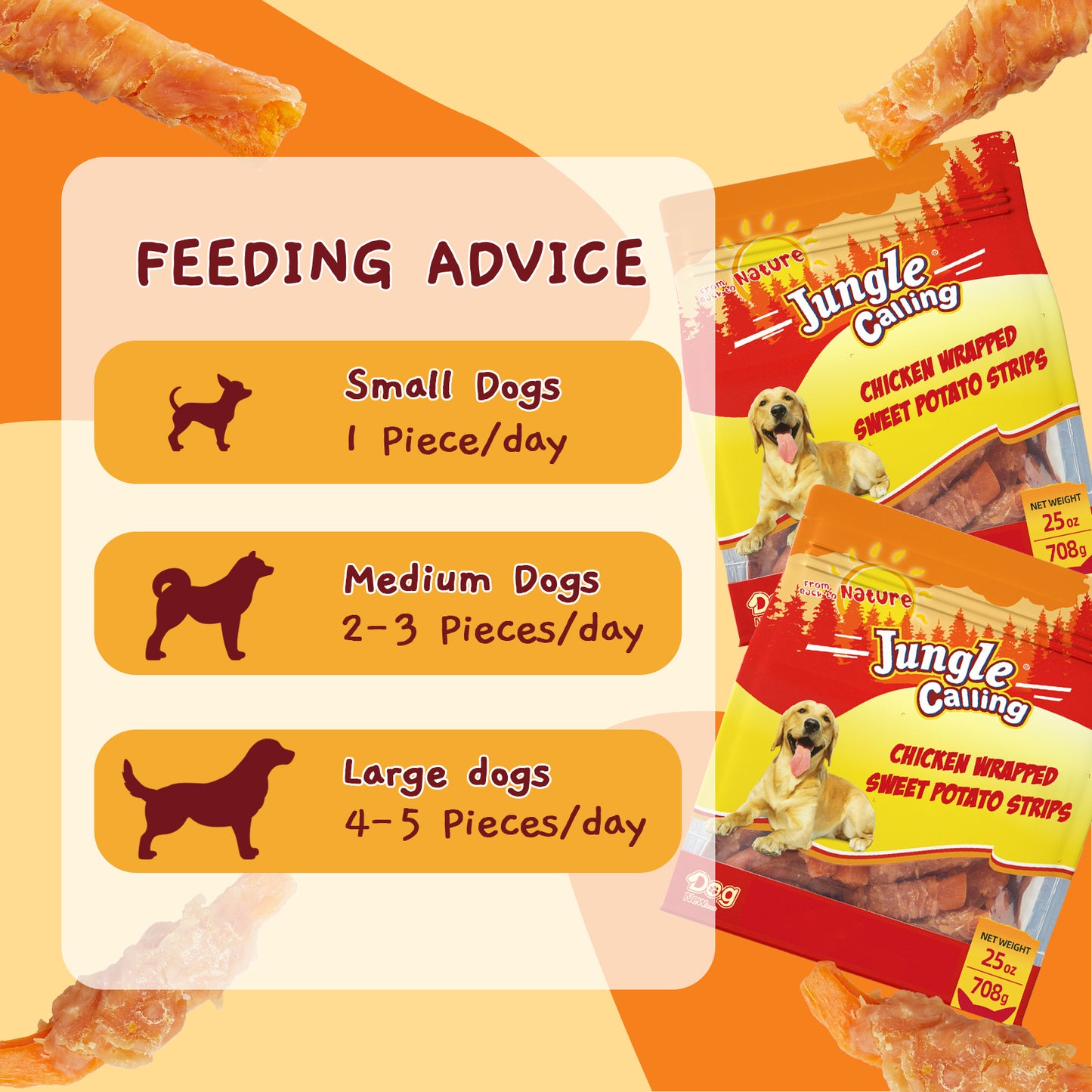 Jungle Calling Dog Treats, Chicken Wrapped Sweet Potato, Gluten and Grain Free, Chewy Dog Bites for Balanced Nutrition, 25 oz
