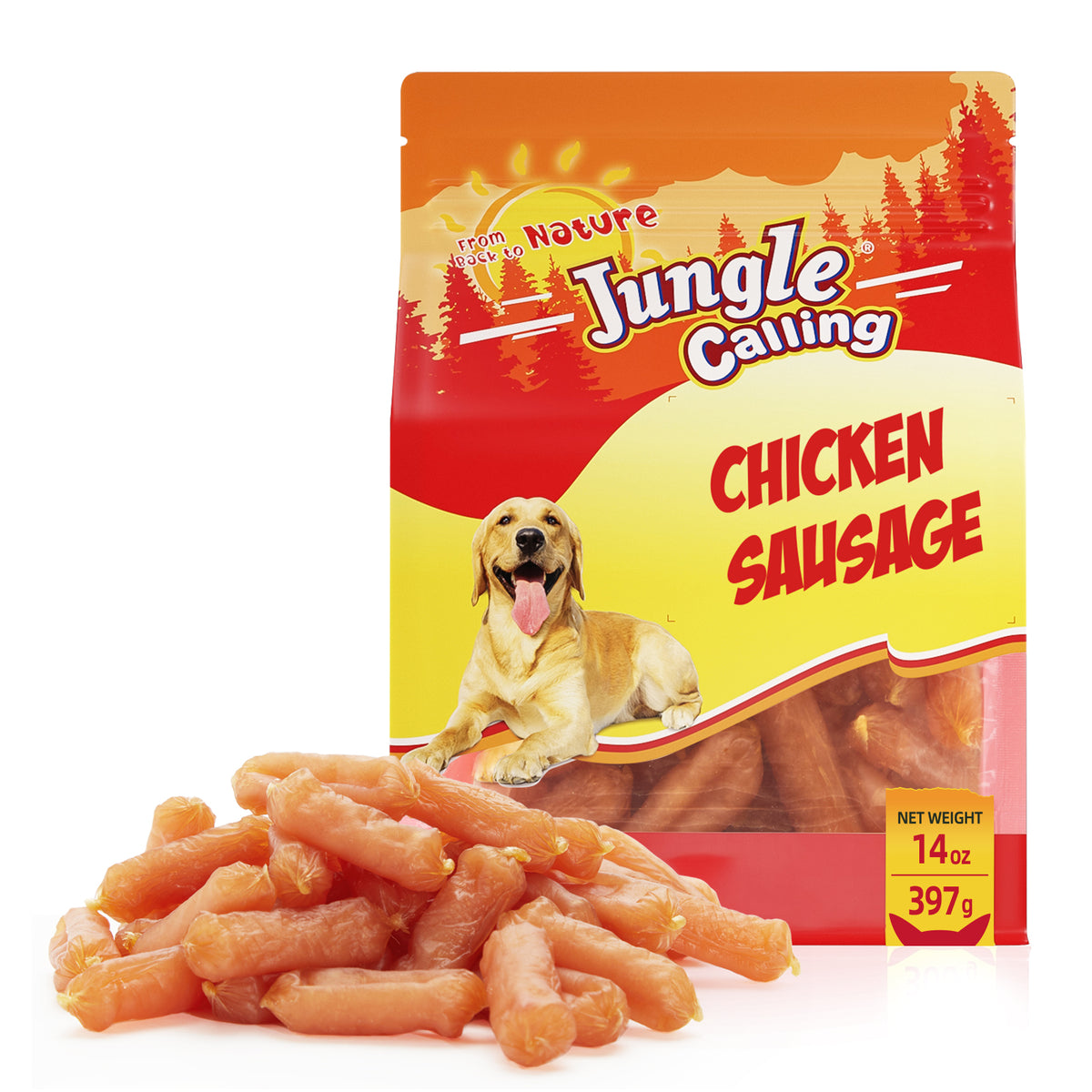 Jungle Calling Chicken Sausage Dog Treats Chicken Jerky Training Treats, Slow Roasted Snacks for Medium and Large Dogs Chewy Treats, 14oz