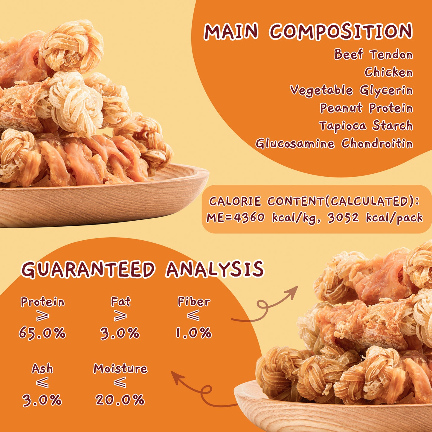 Jungle Calling Beef Tendons for Dogs, Chicken Wrapped Tendons Dog Chews Long Lasting Hip and Joint Supplement for Dogs with Glucosamine (Knotted Bone), 24.7 oz