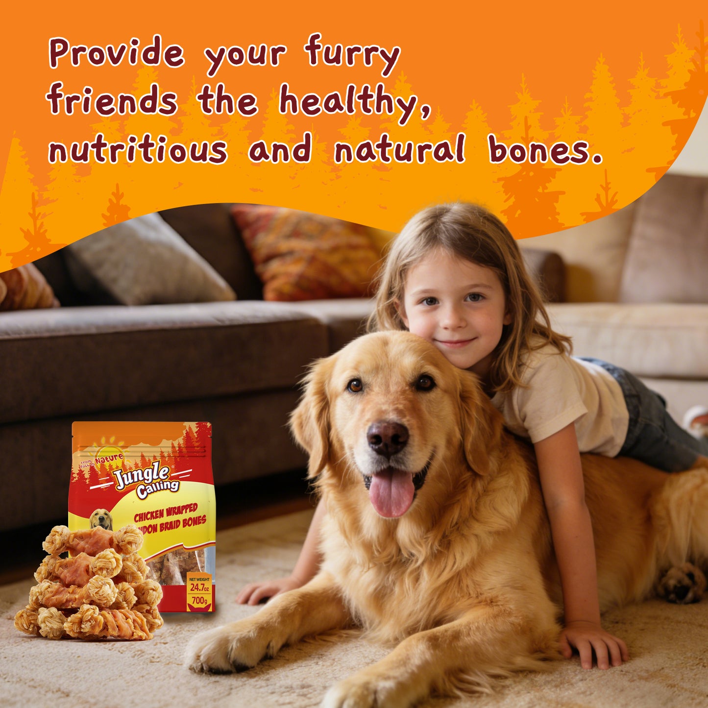 Jungle Calling Beef Tendons for Dogs, Chicken Wrapped Tendons Dog Chews Long Lasting Hip and Joint Supplement for Dogs with Glucosamine (Knotted Bone), 24.7 oz