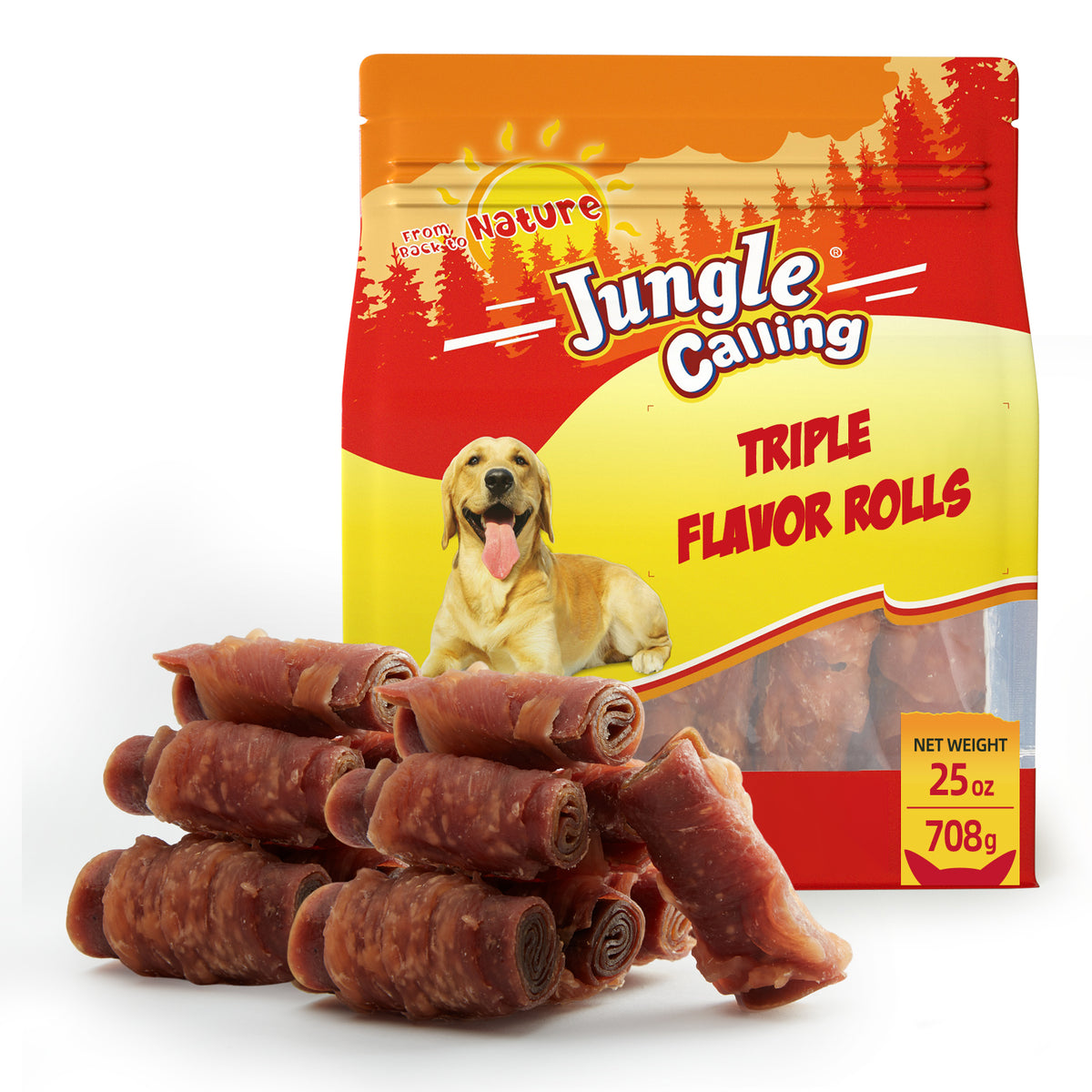 Jungle Calling Triple Flavor Rolls Dog Treats,Real Chicken Duck Beef Meat, Rawhide Free Dog Snacks, 25oz