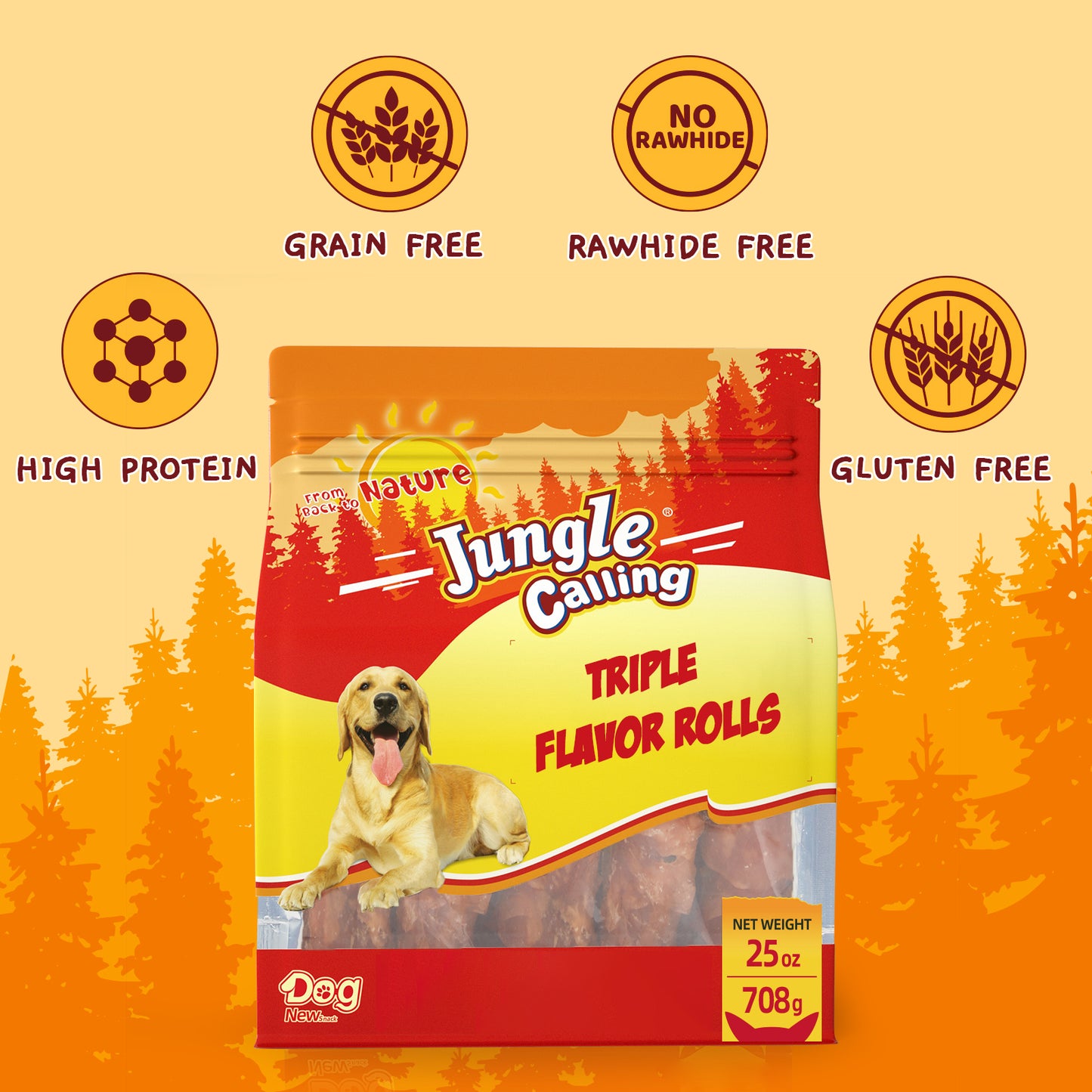 Jungle Calling Triple Flavor Rolls Dog Treats,Real Chicken Duck Beef Meat, Rawhide Free Dog Snacks, 25oz