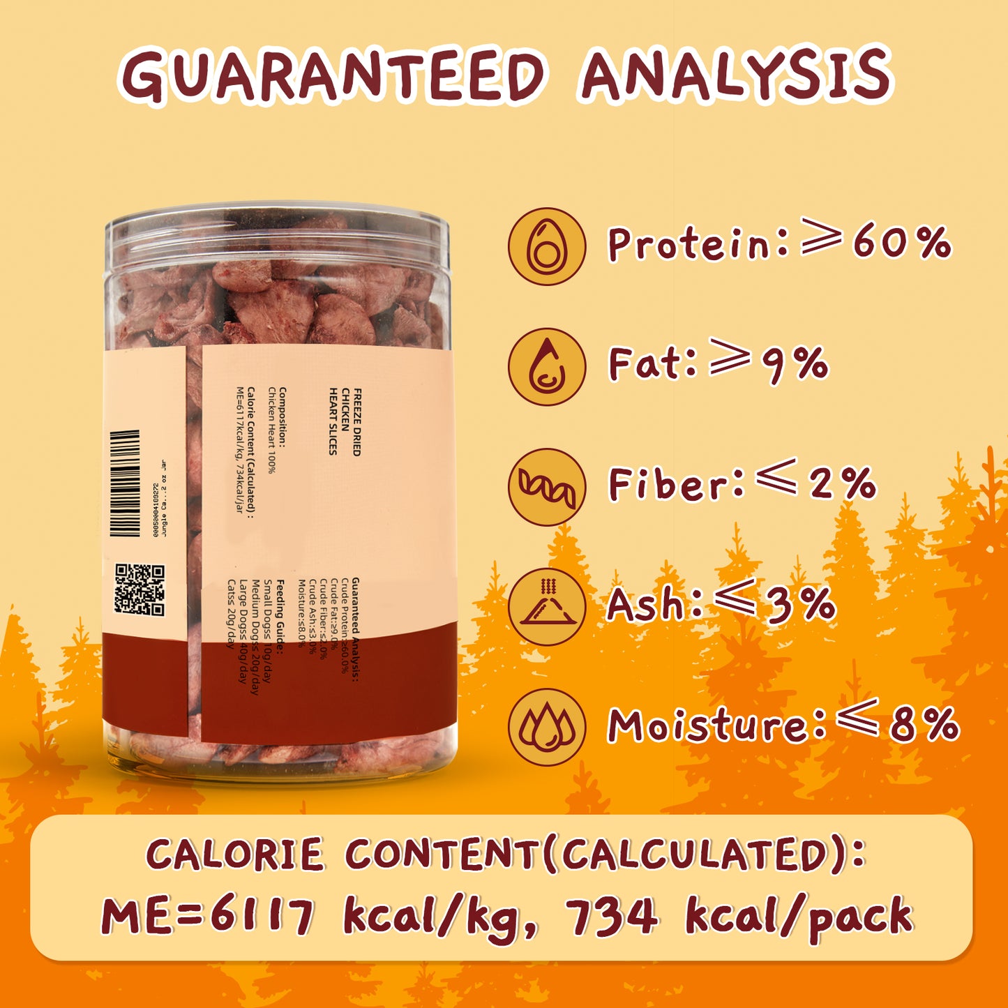 Jungle Calling Freeze Dried Chicken Hearts Halves for Cats and Dogs, 4.2 oz Jar