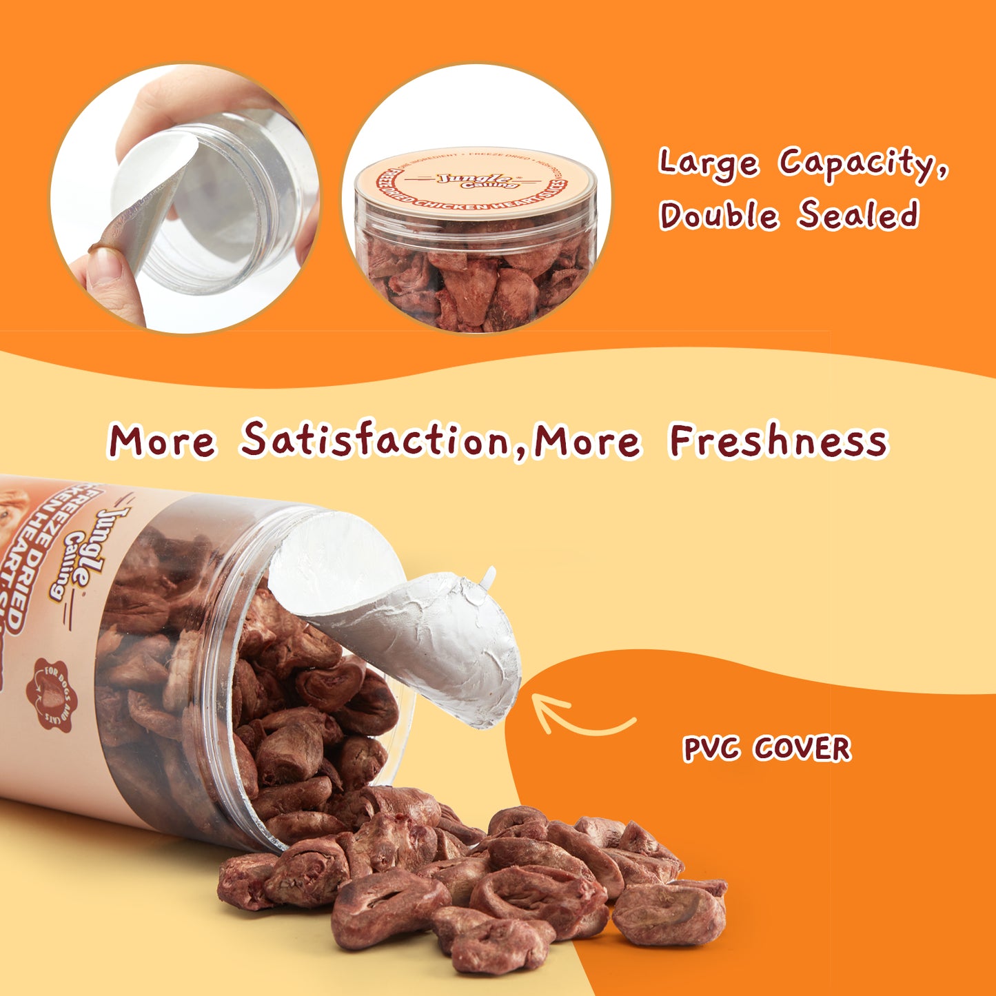 Jungle Calling Freeze Dried Chicken Hearts Halves for Cats and Dogs, 4.2 oz Jar