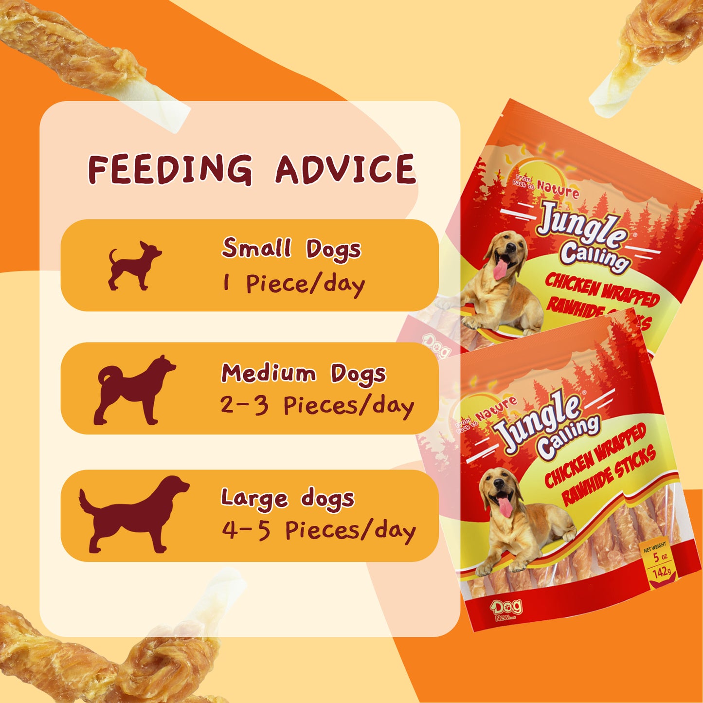 Jungle Calling Dog Treats, Chicken Wrapped Rawhide Sticks for Dogs, Puppy Training Treats Dog Chews Snacks, 5oz