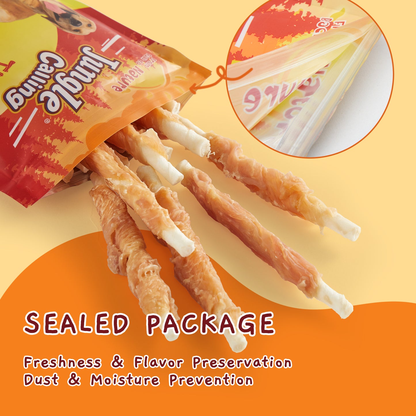 Jungle Calling Dog Treats, Chicken Wrapped Rawhide Sticks for Dogs, Puppy Training Treats Dog Chews Snacks, 5oz