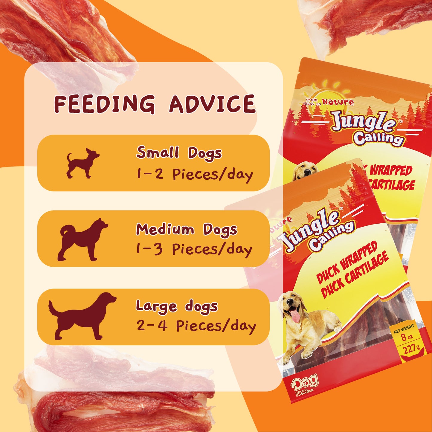 Jungle Calling Duck Wrapped Bones Dog Treats,Rawhide Free Dogs Snacks, 8 oz