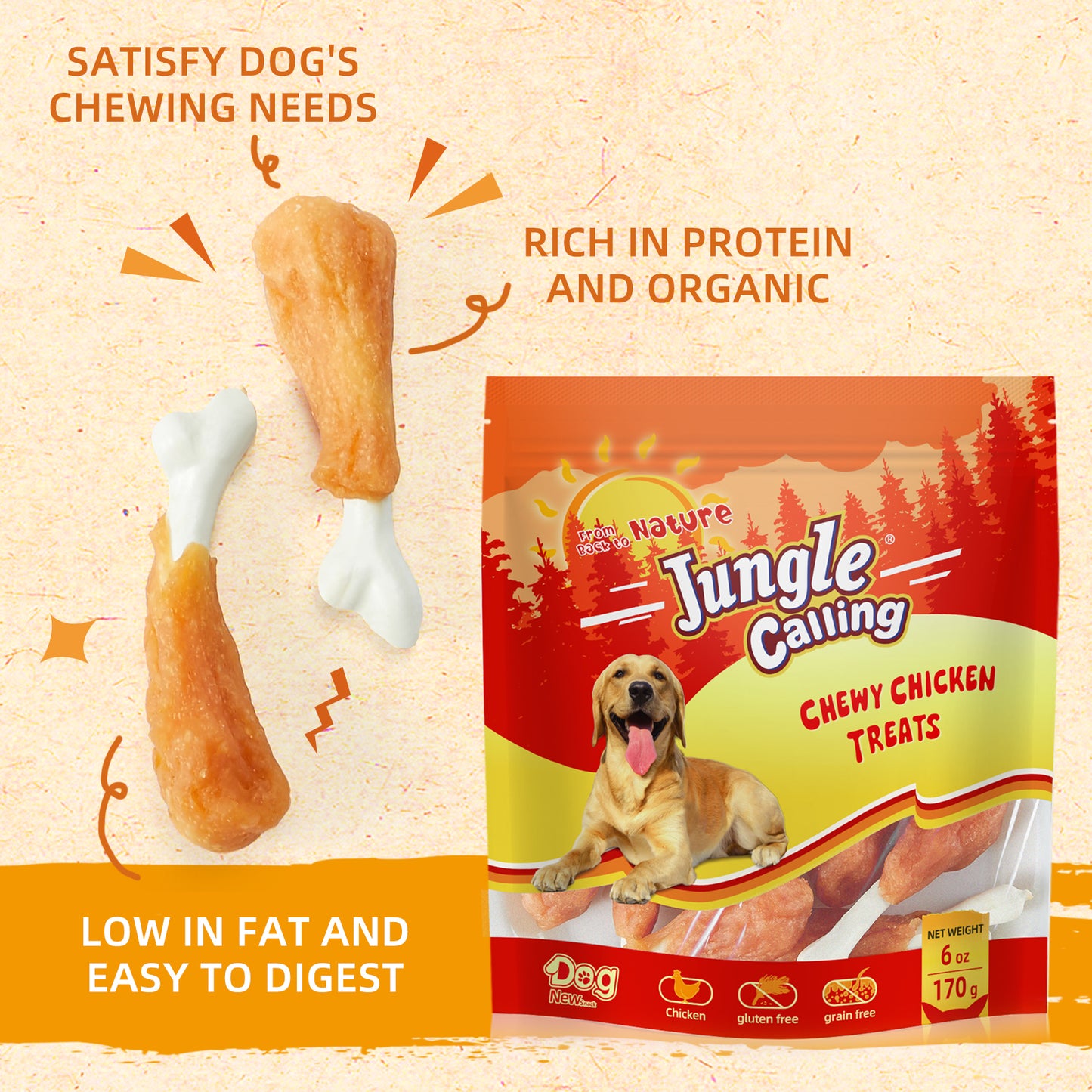 Chewy Chicken Dog Treats Rawhide Free Real Chicken Wrapped Dog Bones, Teeth Clean Breath Fresh Dog Training Treats, 6 oz