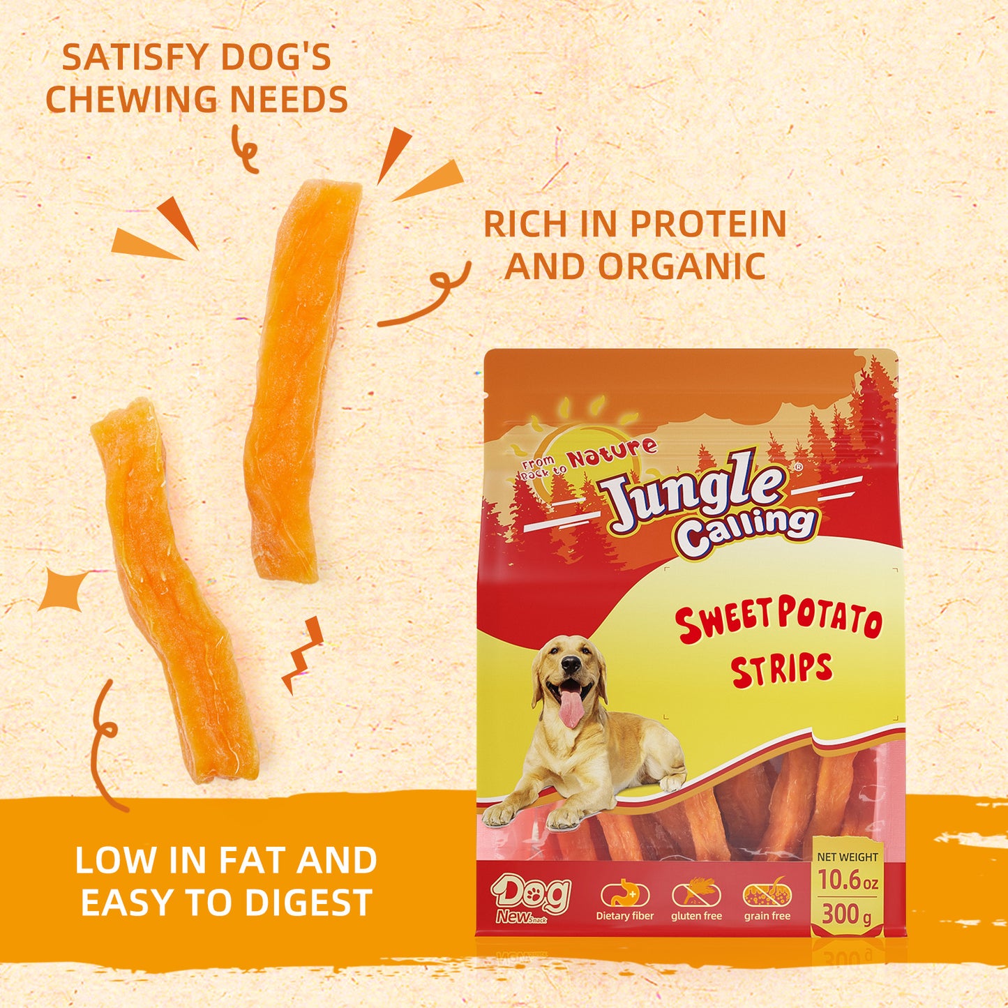 Natural Sweet Potato Dog Treats, Low Fat, Skinless Sweet Potato Chews for Dogs Training Snacks